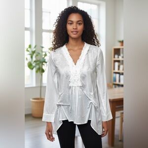 SUNDANCE White gauze ruffle front‎ V neck top size XSP